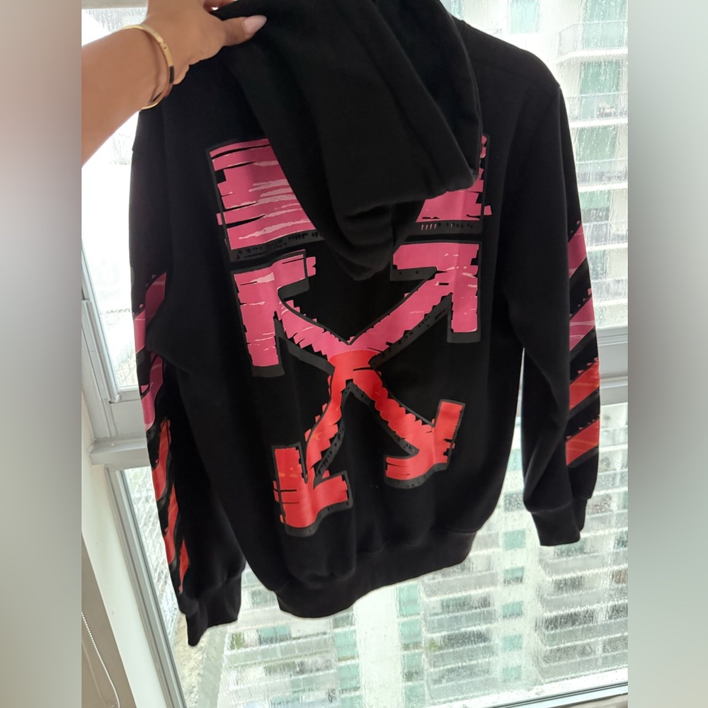Off-White Black Sweater with Pink Graphic Design